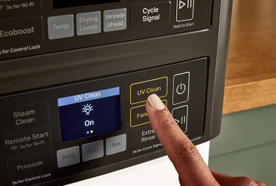 Close up controls of the laundry tower