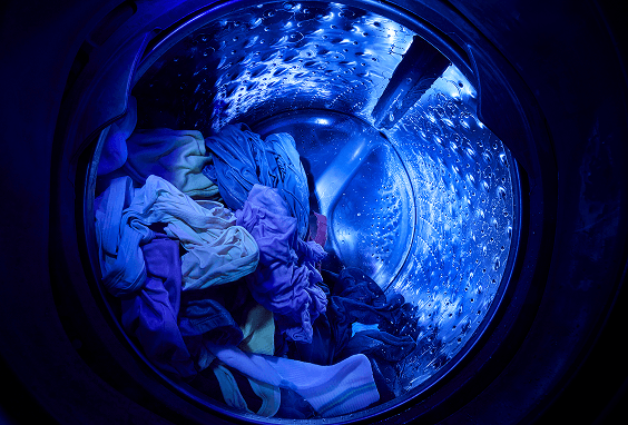Inside the washer of the laundry tower