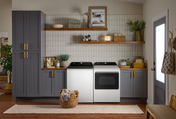 Top load washer in room